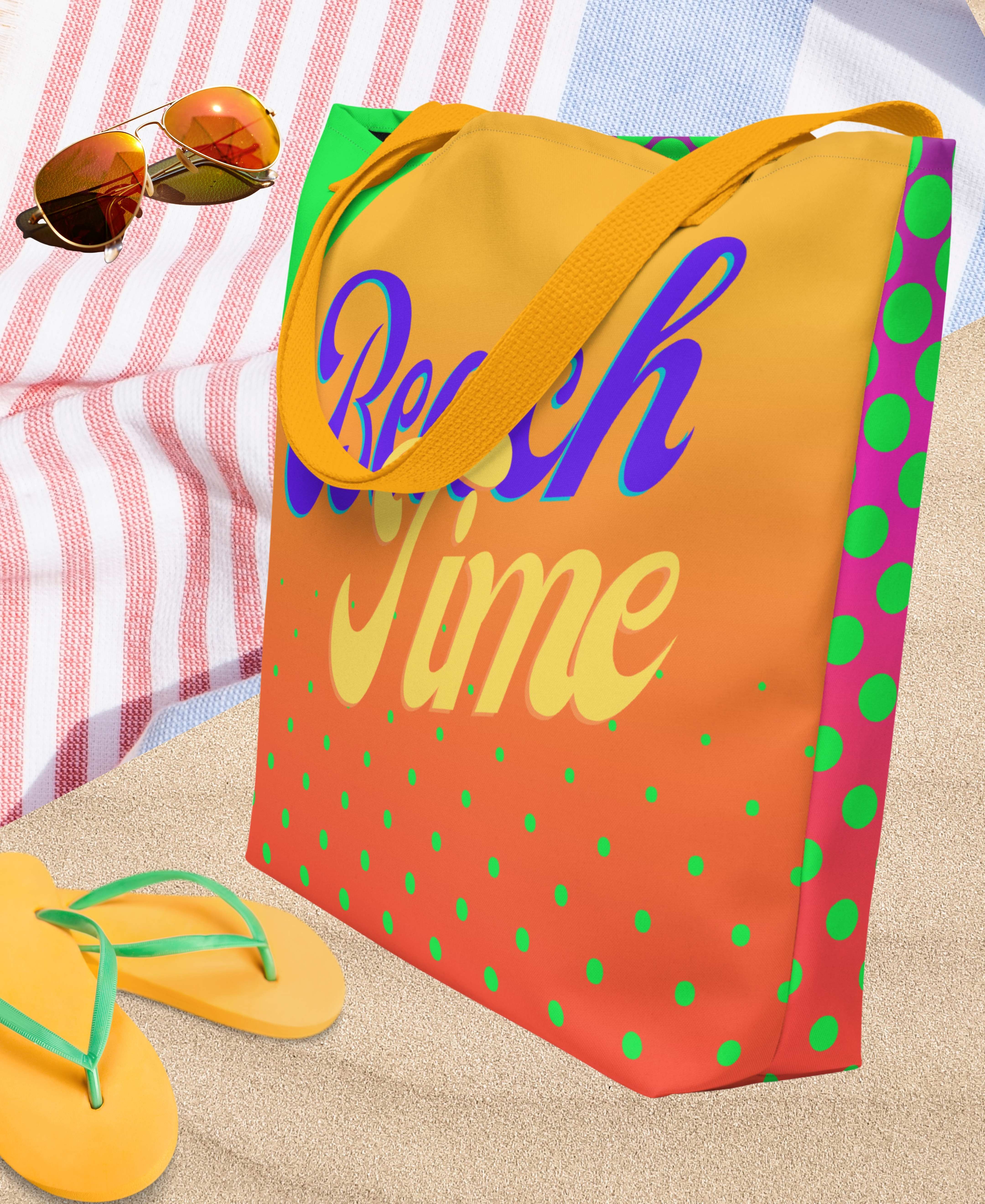 Graphic Beach Bags, Summer Beach Bags for Her, Summer Totes for Women  - BEACH TIME TOTE
