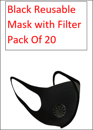 Fashion Mask-Black Reusable Mask With Filter Pack Of 20