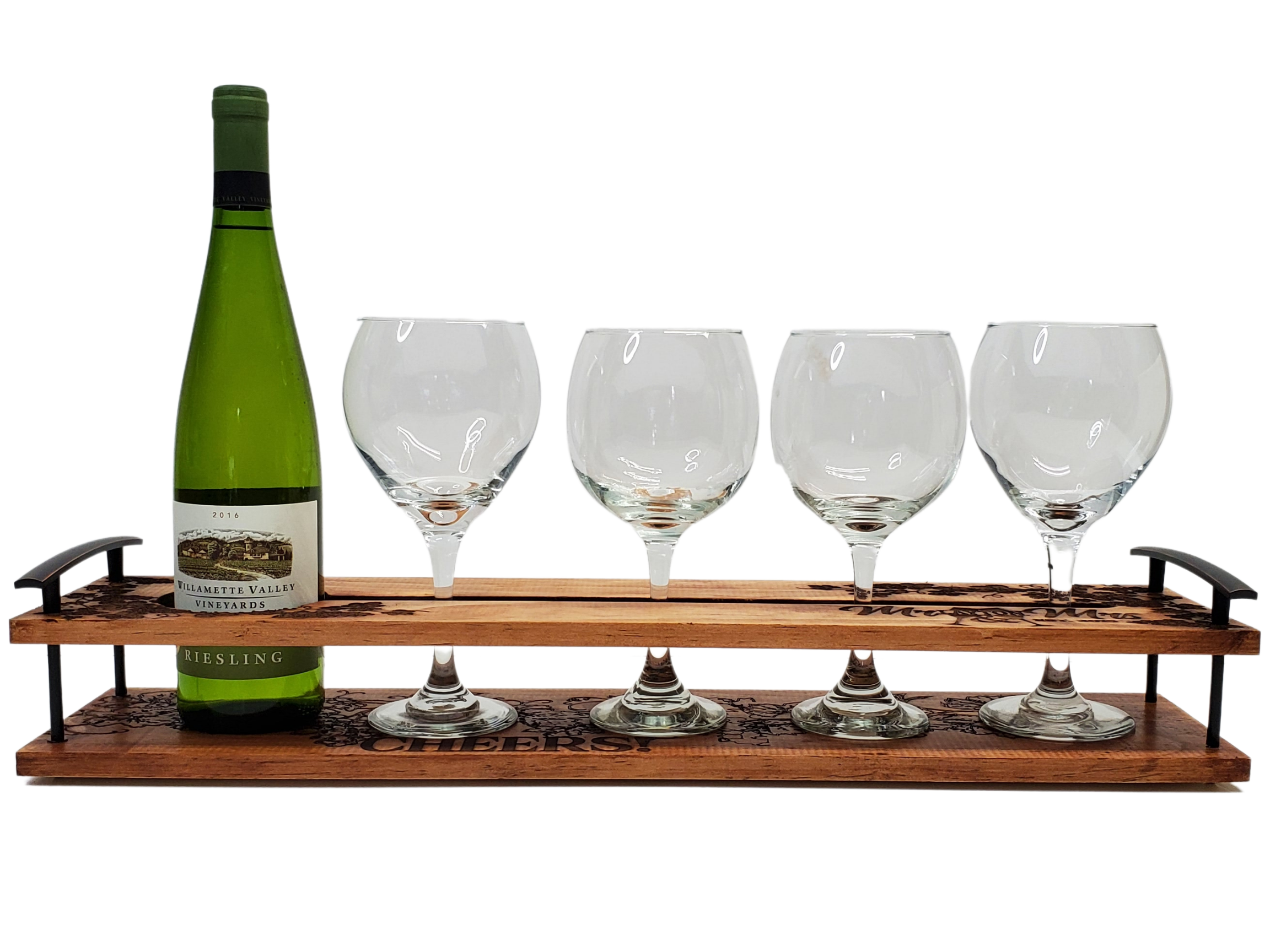 Personalized Unique Wine Caddy Holds 4 glasses and Bottle of Wine