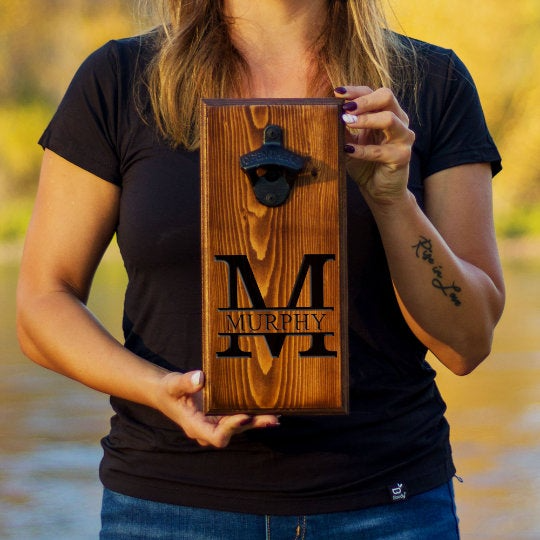 Bottle Opener Customized Laser Engraved Wood With Brass Opener