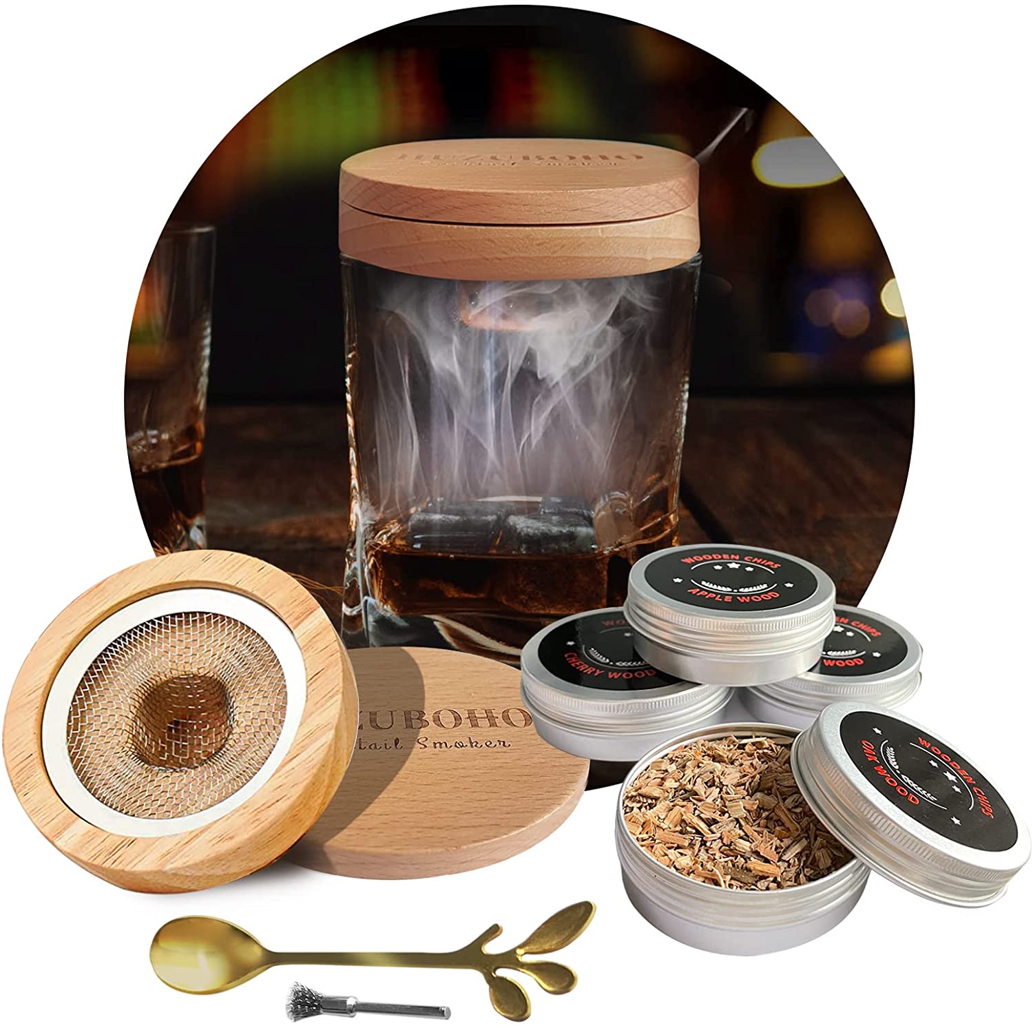 Cocktail Smoker kit, Four Flavor, Old fashioned Whiskey Smoker Infuser Gift for Drink Lovers, Dad, Husband