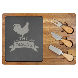 Custom Cheese board Slate and Wood with 3 tools included Laser engraved