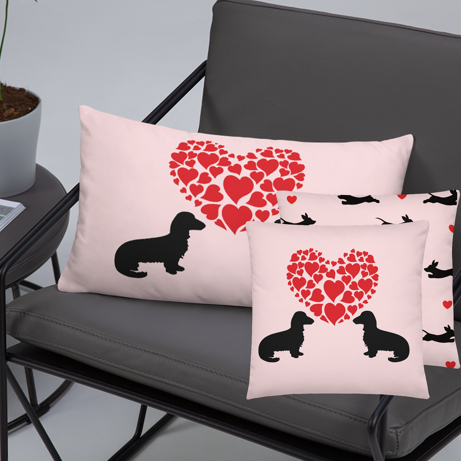 Love Heart Dachshund Throw Pillow